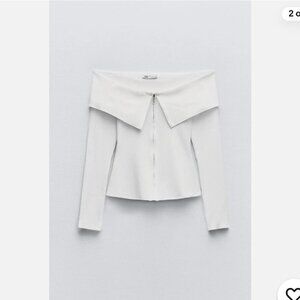 NWT Zara White Off-Shoulder Zip up ribbed Top shirt SS24 S/XS
